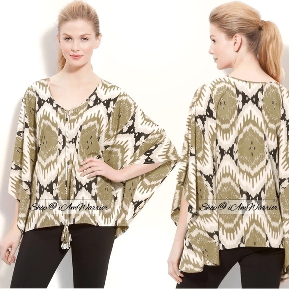 Vince Camuto NWT batik poncho tassel tie top *shop@iamwarrior - Picture 2 of 9